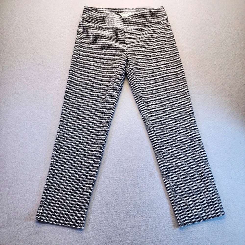 Zac & Rachel Houndstooth Pants Womens 10 Black White Stretch Pull On Millennium
